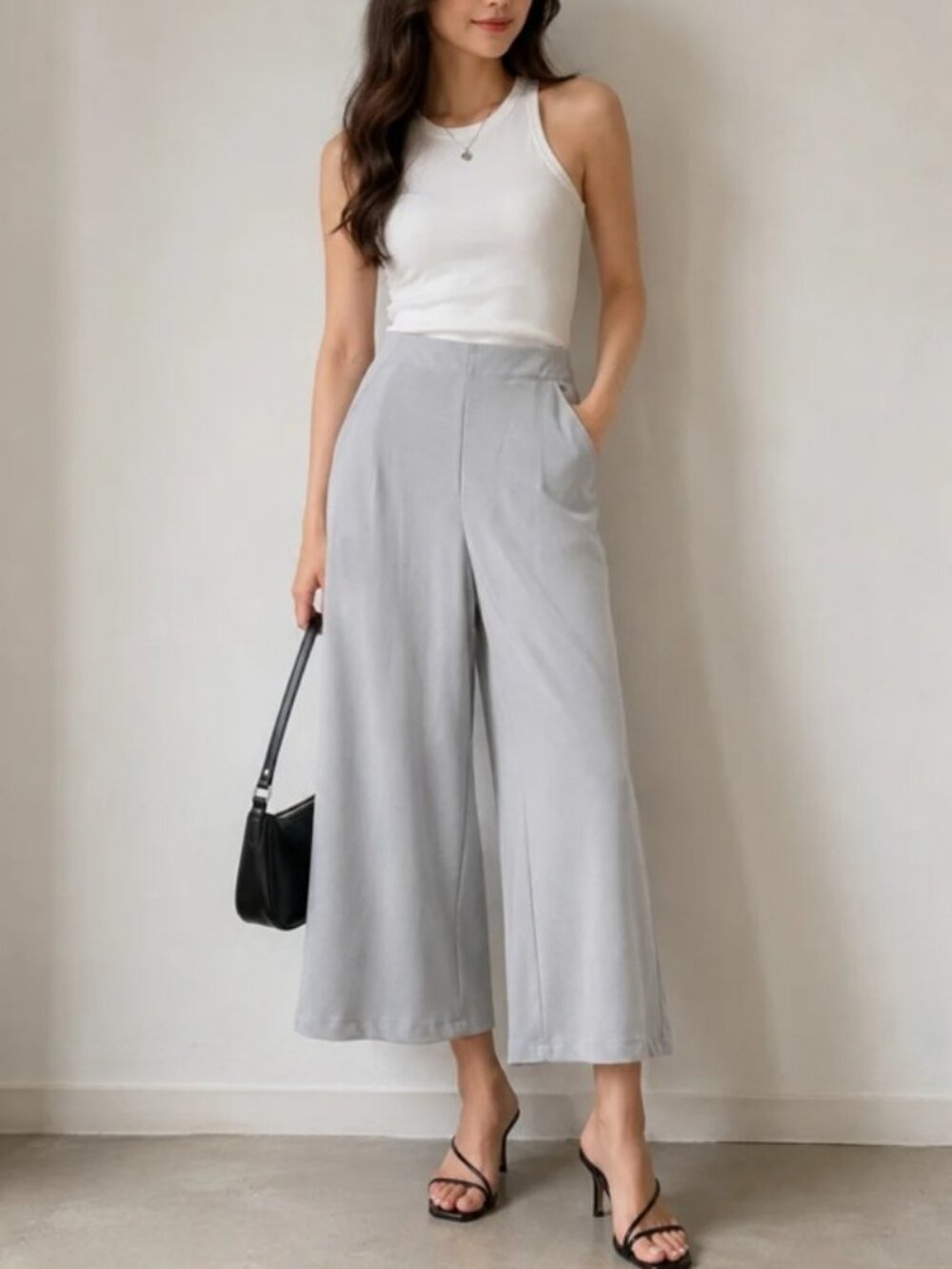Max Studio London cropped wide leg pants light grey women's size M NWT